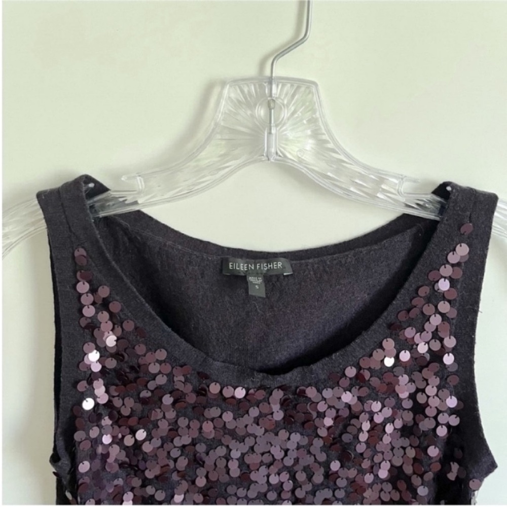 Eileen Fisher shell tank top deep purple merino wool sequins round neck - Picture 4 of 8